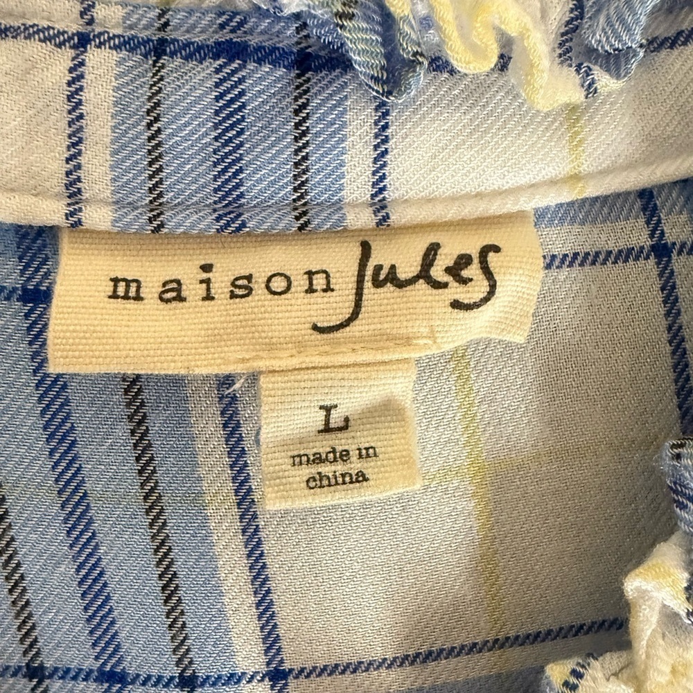 Mason Jules Plaid Cobalt Glaze Shirt - Size Large - Picture 3 of 3